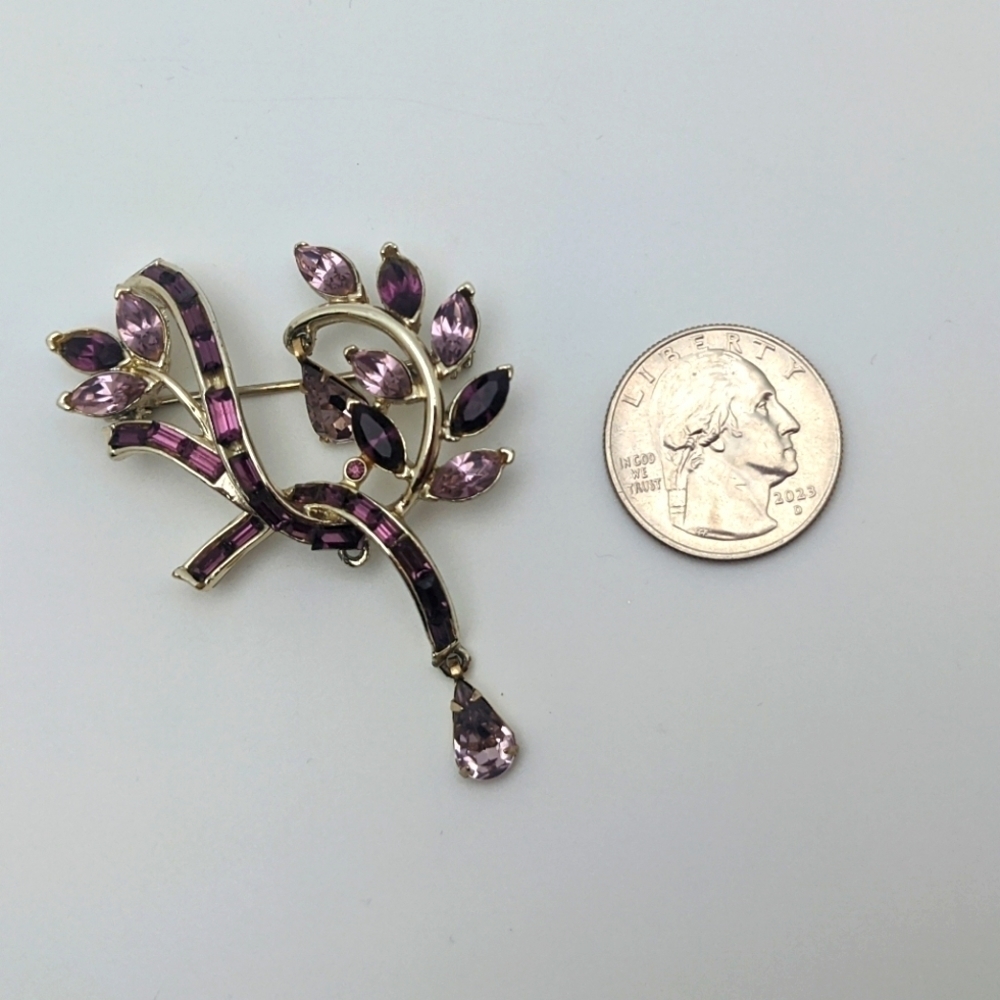Vintage Purple Rhinestone Brooch - Picture 10 of 12